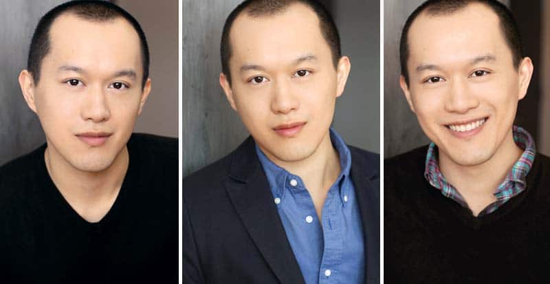 three headshots from charles pang, meisner acting student