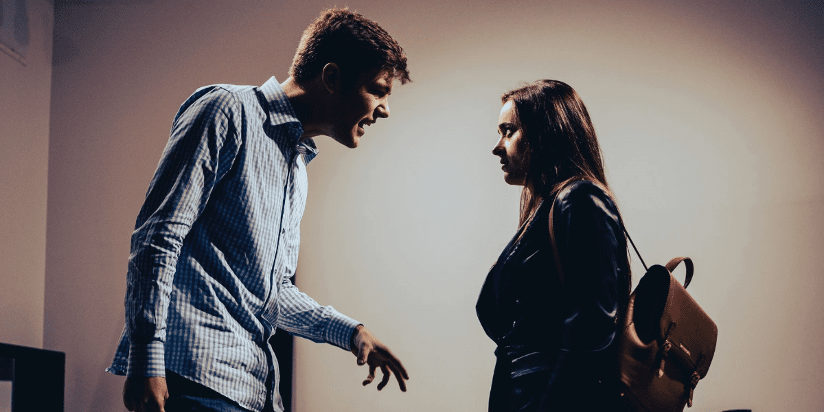 A man and a woman in a scene, performing the Meisner Technique
