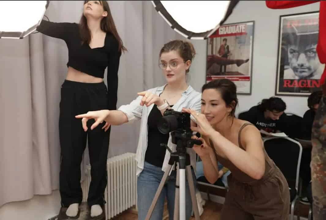 Students taking on-camera acting classes